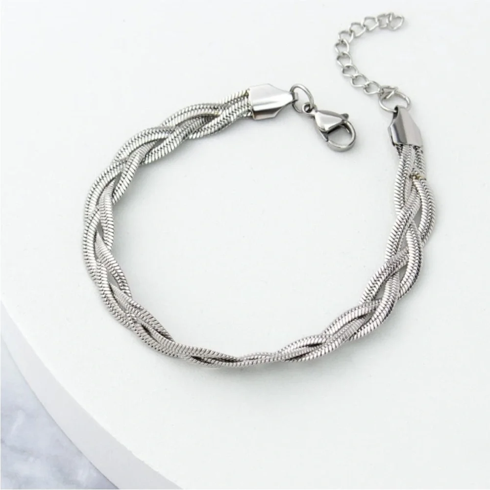 Silver Woven Infinity Chain Bracelet